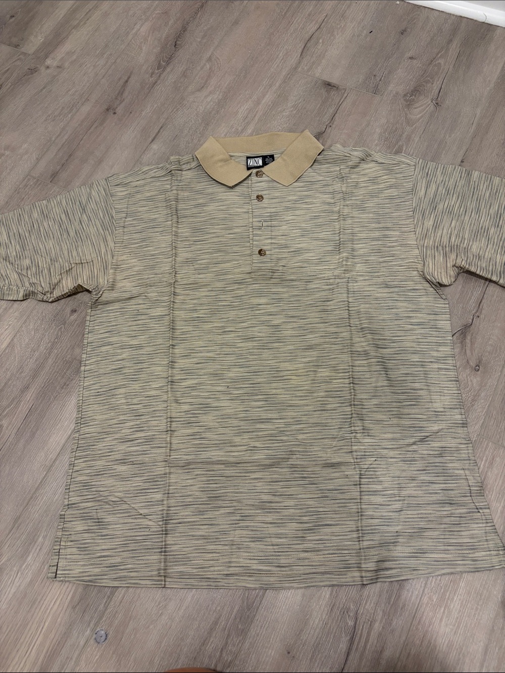 zinc Light Beige Striped Polo with Contrast Collar